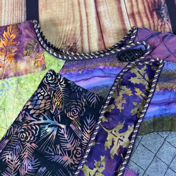 Handmade Jacket Womens 20x22 Multicolor Quilted Patchwork Snap Button Dragonfly - Picture 12 of 16